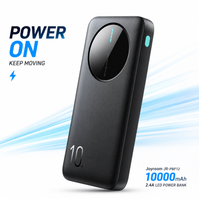 Joyroom JR-PBF12 10000mAh Power Bank – 2.4A Fast Charging Portable Charger with Triple Outputs, LED Indicators & Fire-Resistant ABS Body
